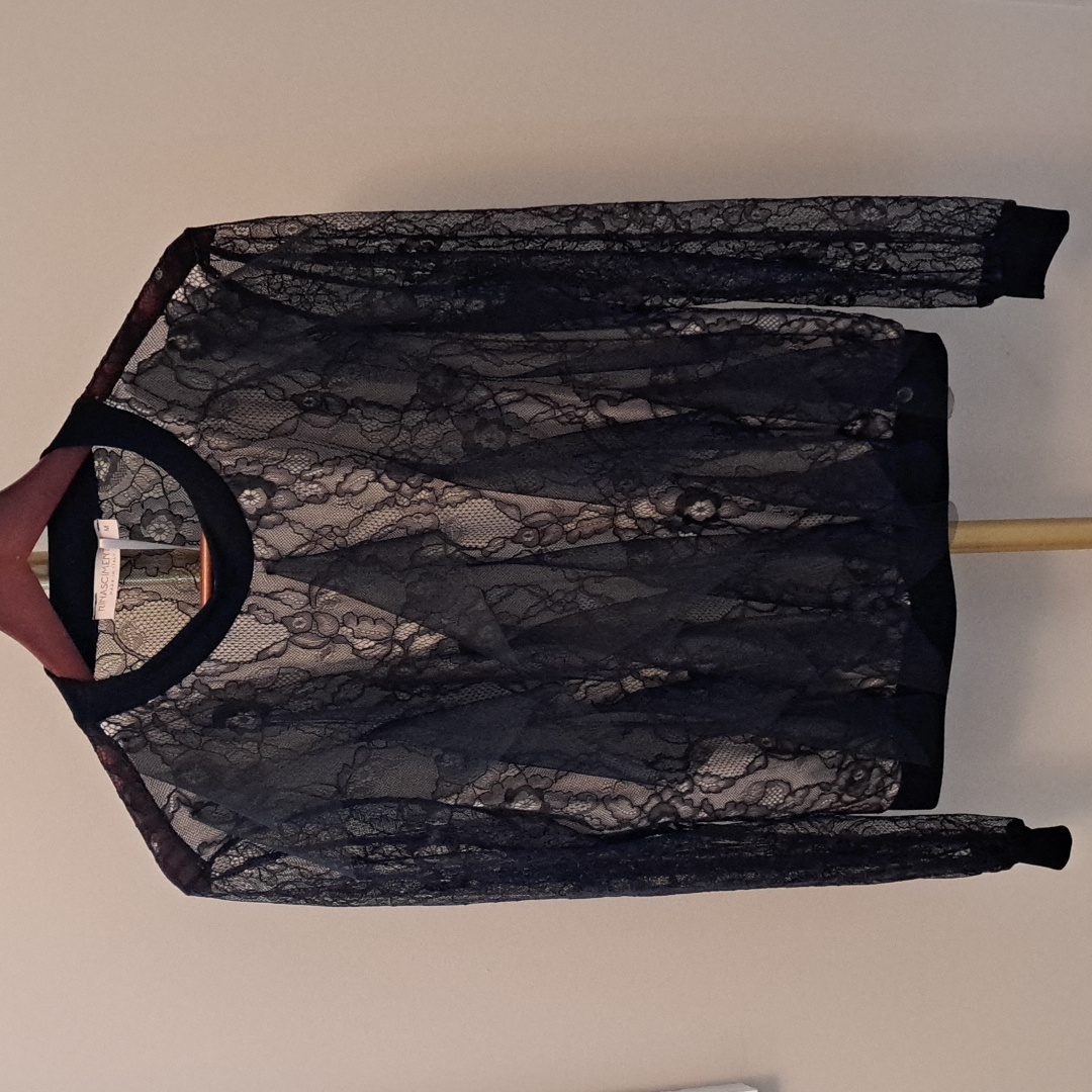 Nwt Rinascimento Sheer Lace Ruffle Long Sleeve Top Made In Italy M